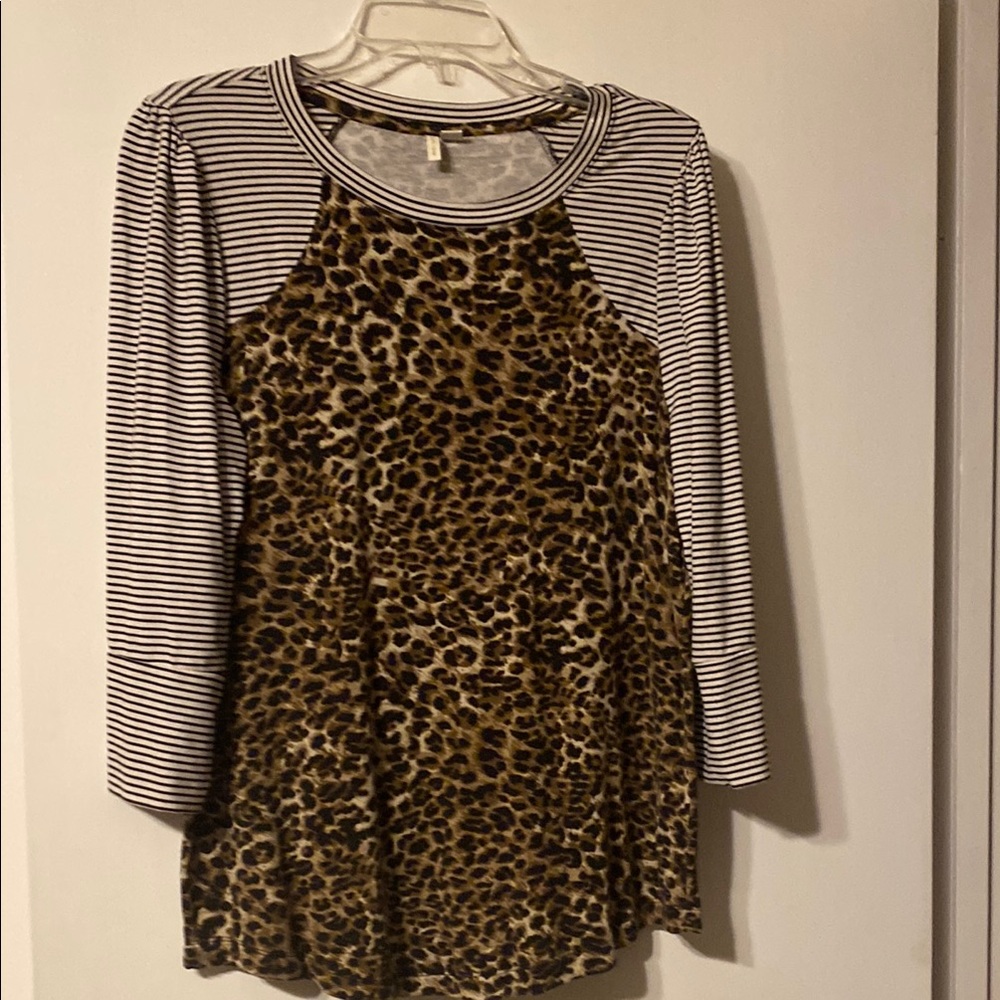 Cato Brown and Black Fitted Peplum Blouse
